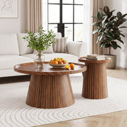 Zelurelle Nesting Coffee Table Set of 2, Circle Center Table Fluted Drum