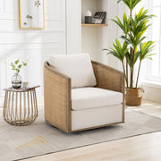Beige Boucle Swivel Barrel Chair