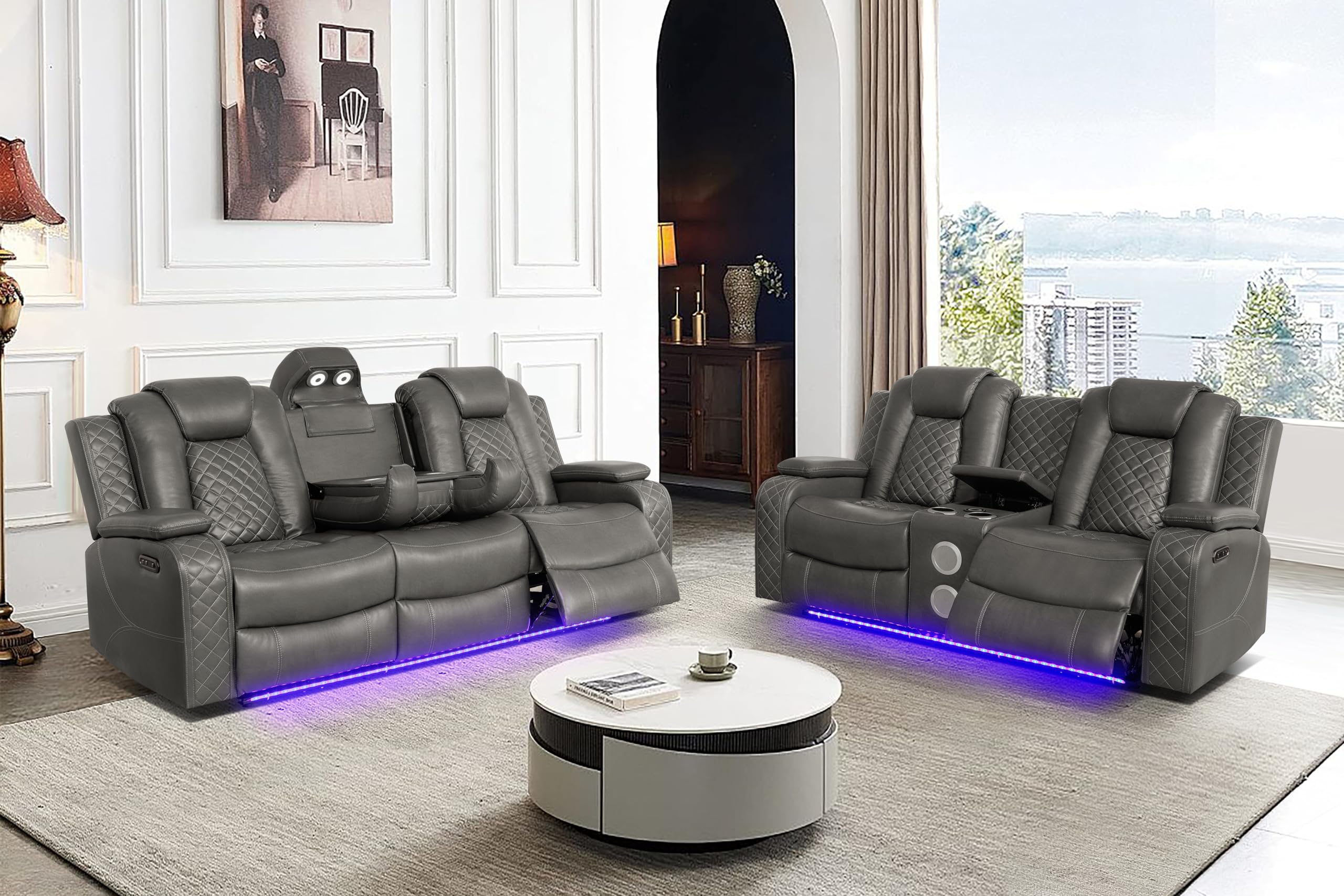 Power Recliner Sofa Set with LED & Bluetooth – 3-Piece