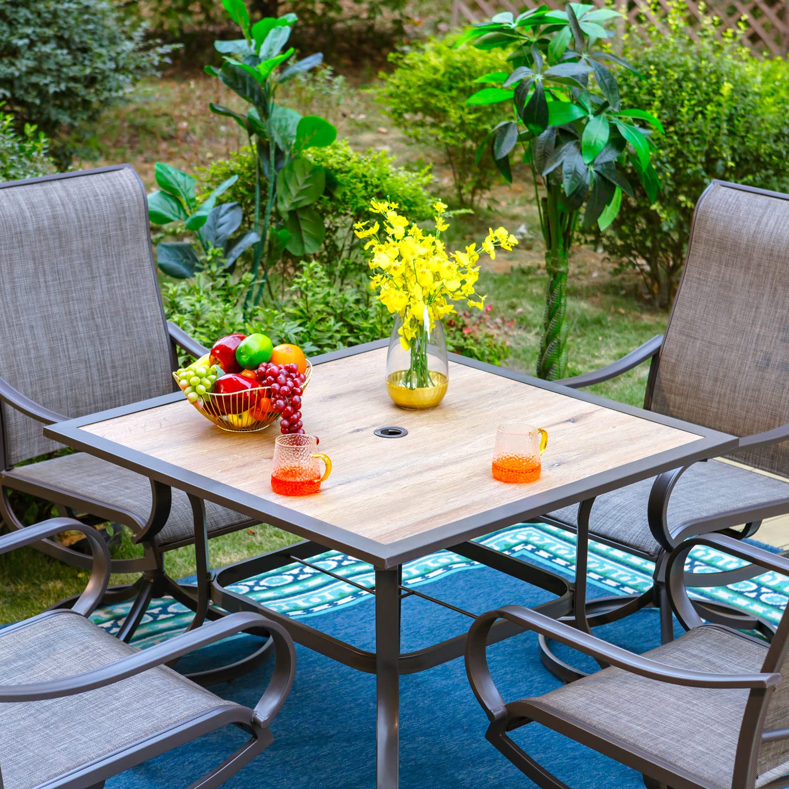 37" Square Outdoor Patio Dining Table with Umbrella Hole