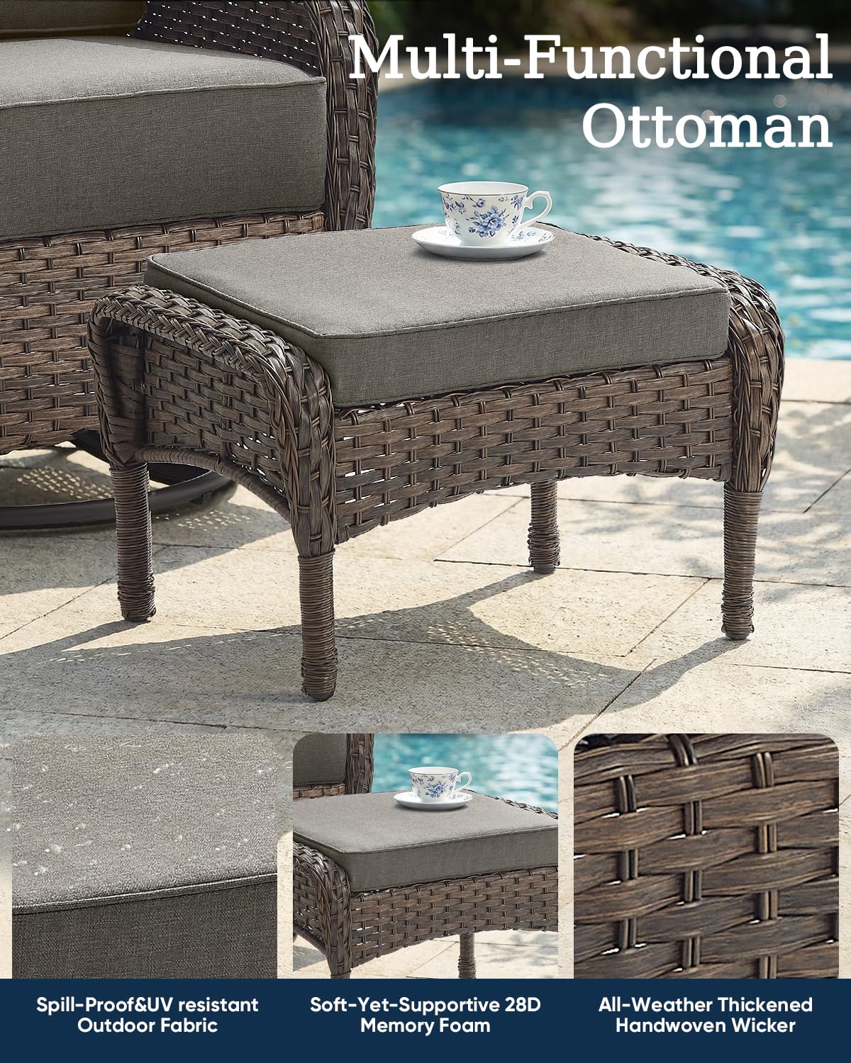Outdoor Wicker Ottoman Footrest Set of 2