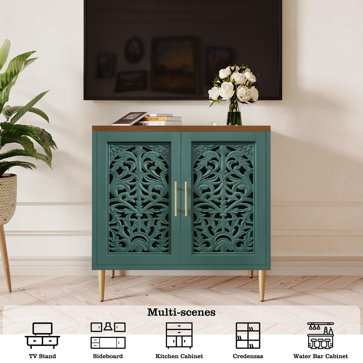 Carved Wood Accent Cabinet