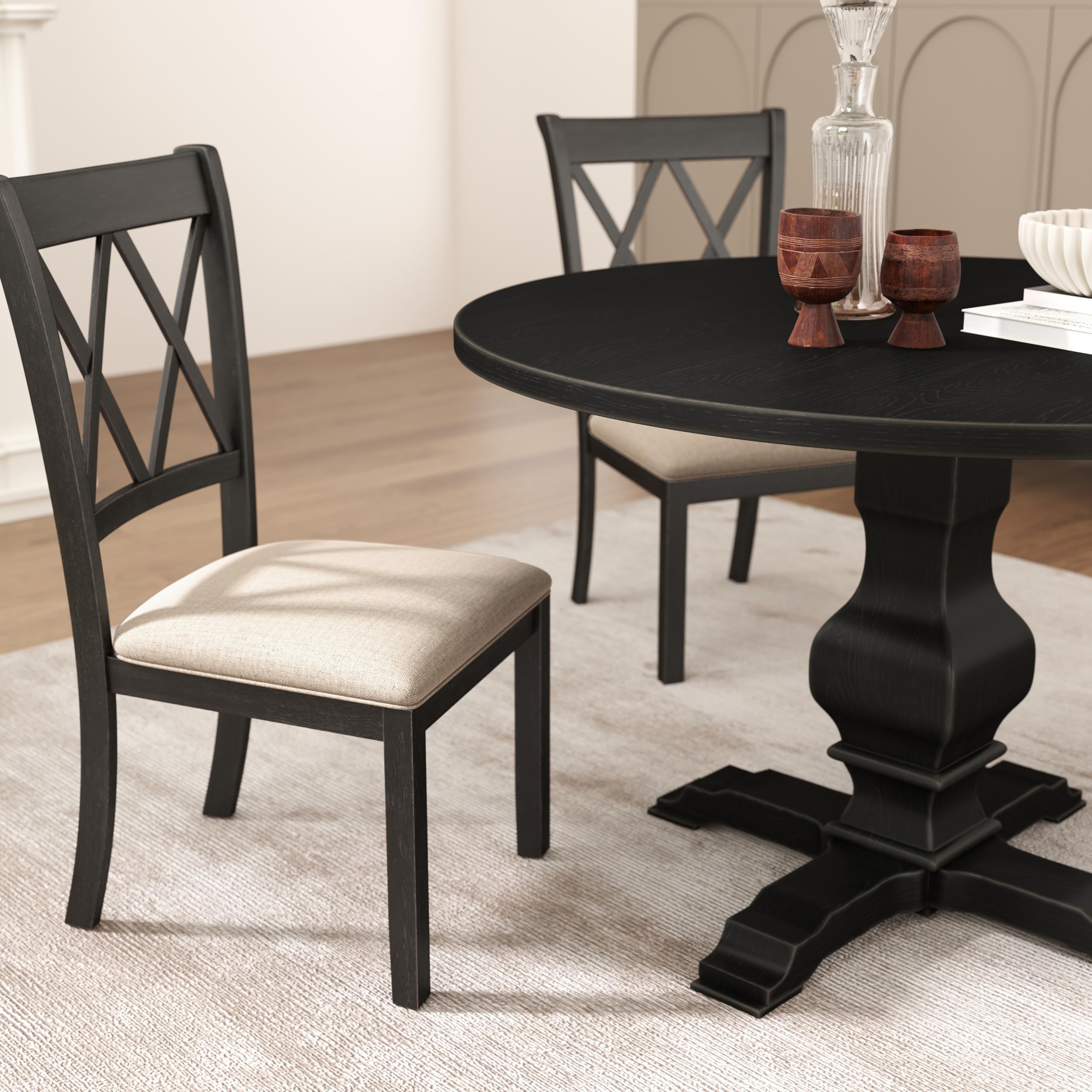 Upholstered Cross-Back Dining Chairs, Set of 2