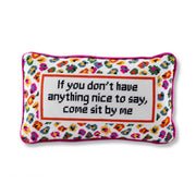 FURBISH Needlepoint Decorative Throw Pillow - Come Sit by Me - 9" x 15" - Small Embroidered Accent Pillow for Bed, Chair, Couch, Sofa - Eclectic Home Decor
