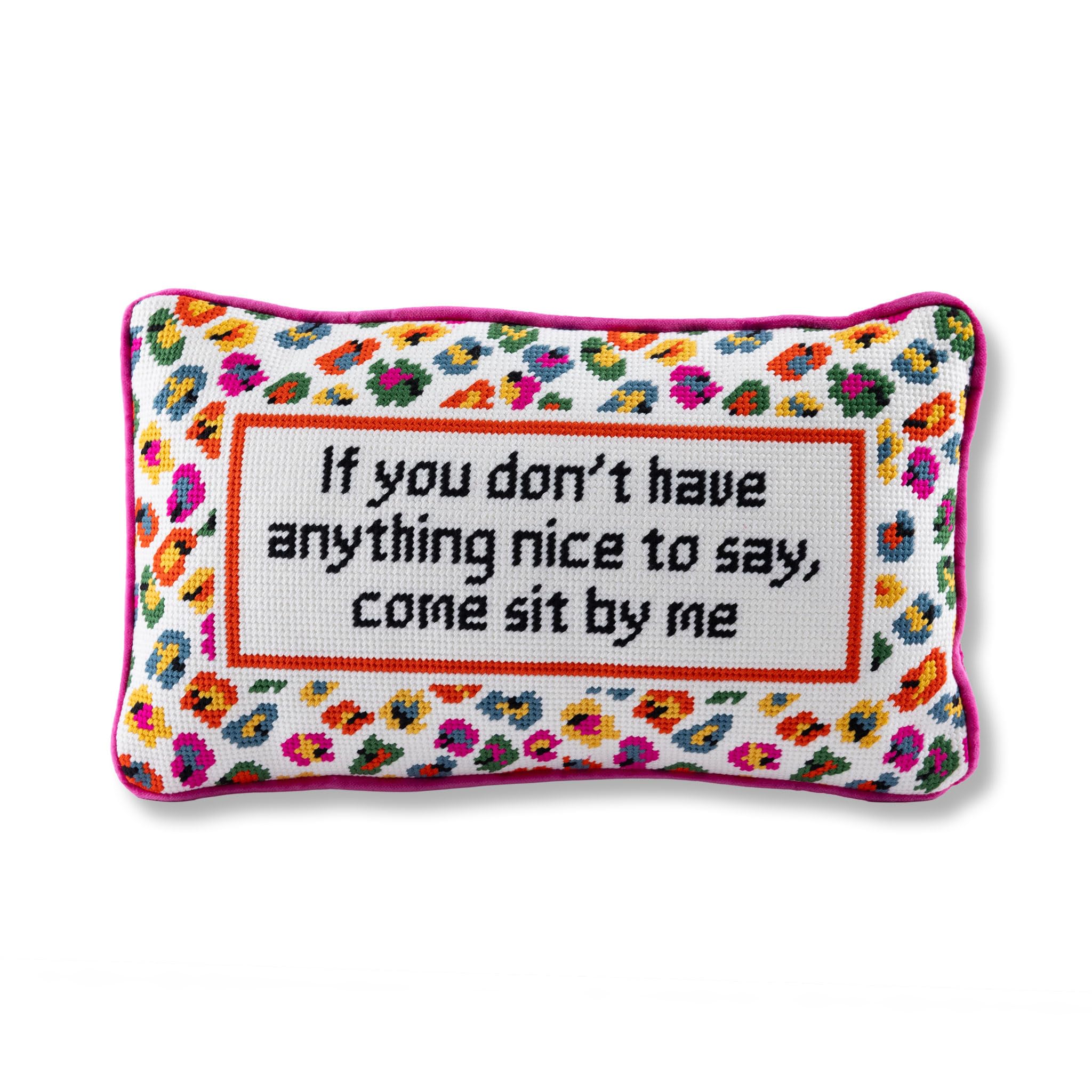 FURBISH Needlepoint Decorative Throw Pillow - Come Sit by Me - 9" x 15" - Small Embroidered Accent Pillow for Bed, Chair, Couch, Sofa - Eclectic Home Decor