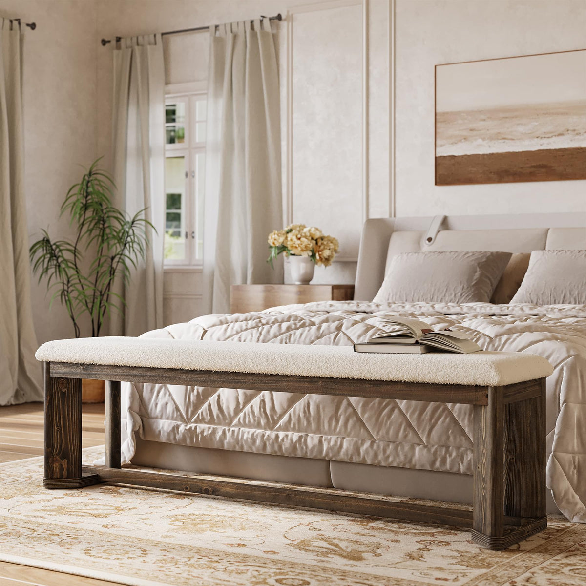 Faux Fur Solid Wood Bench