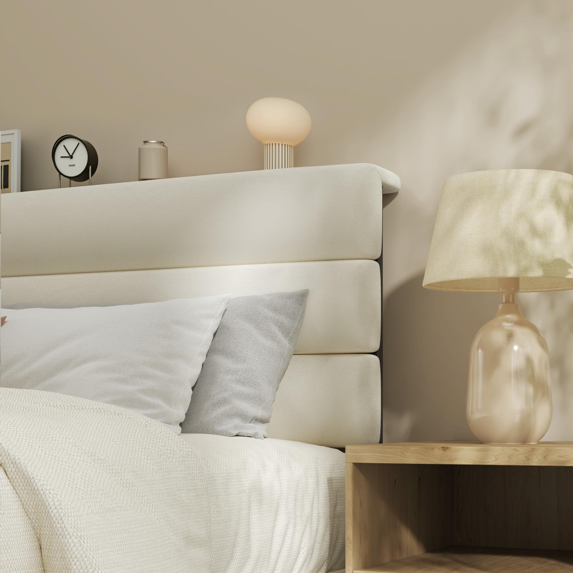 Velvet Upholstered Platform Bed Frame with 3-Panel Headboard