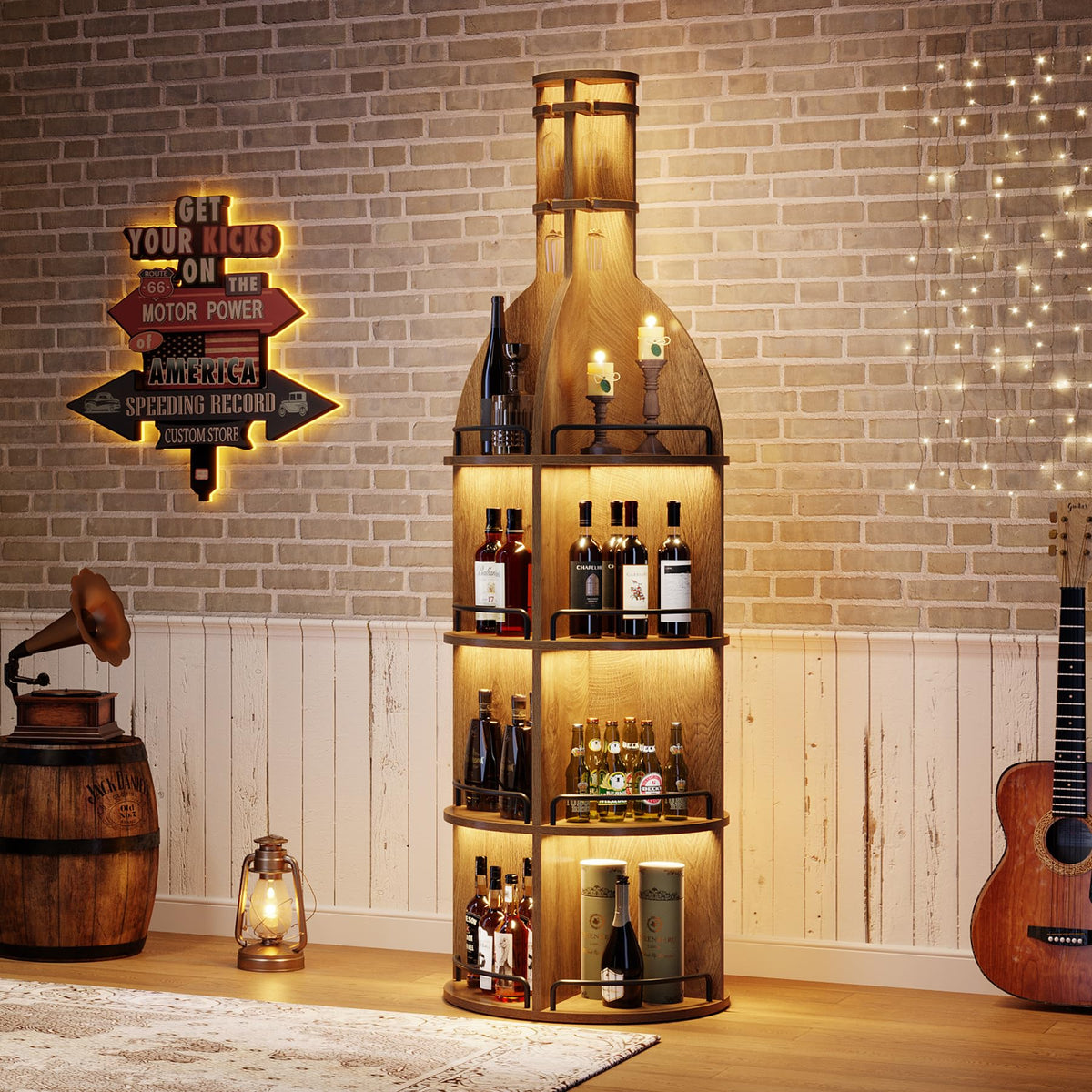 Tribesigns 75" Tall Round Wine Rack, Freestanding Wine Bar Cabinet (2Packs)