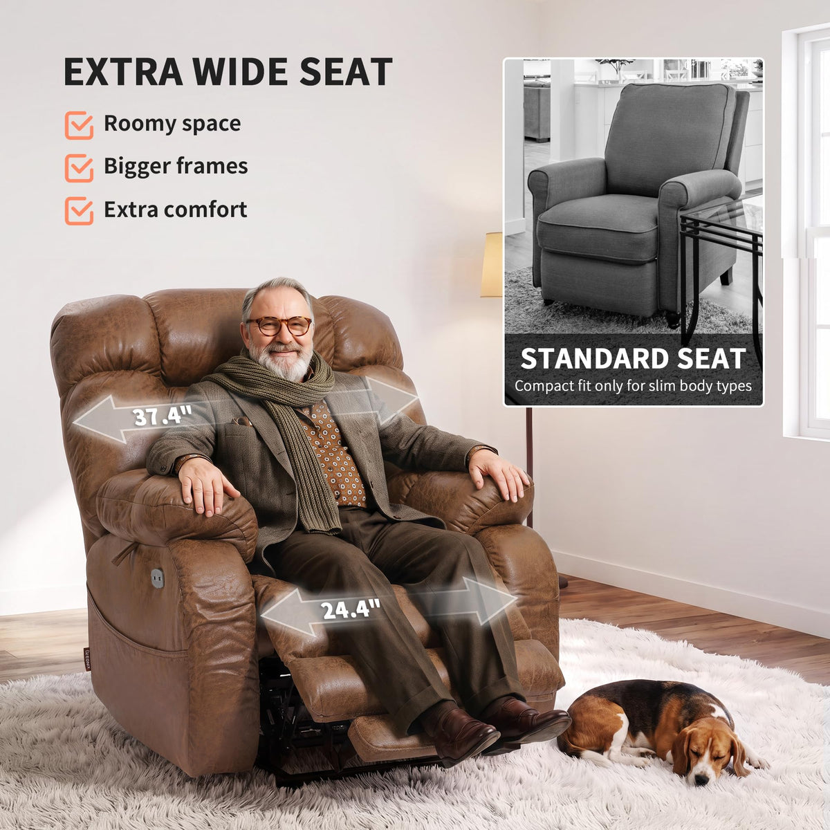 EONIX Oversized Zero Gravity Power Lift Recliner Chair Elderly, Nut Brown