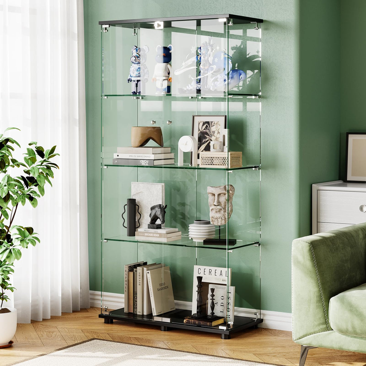 4-Shelf Locking Glass Display Cabinet