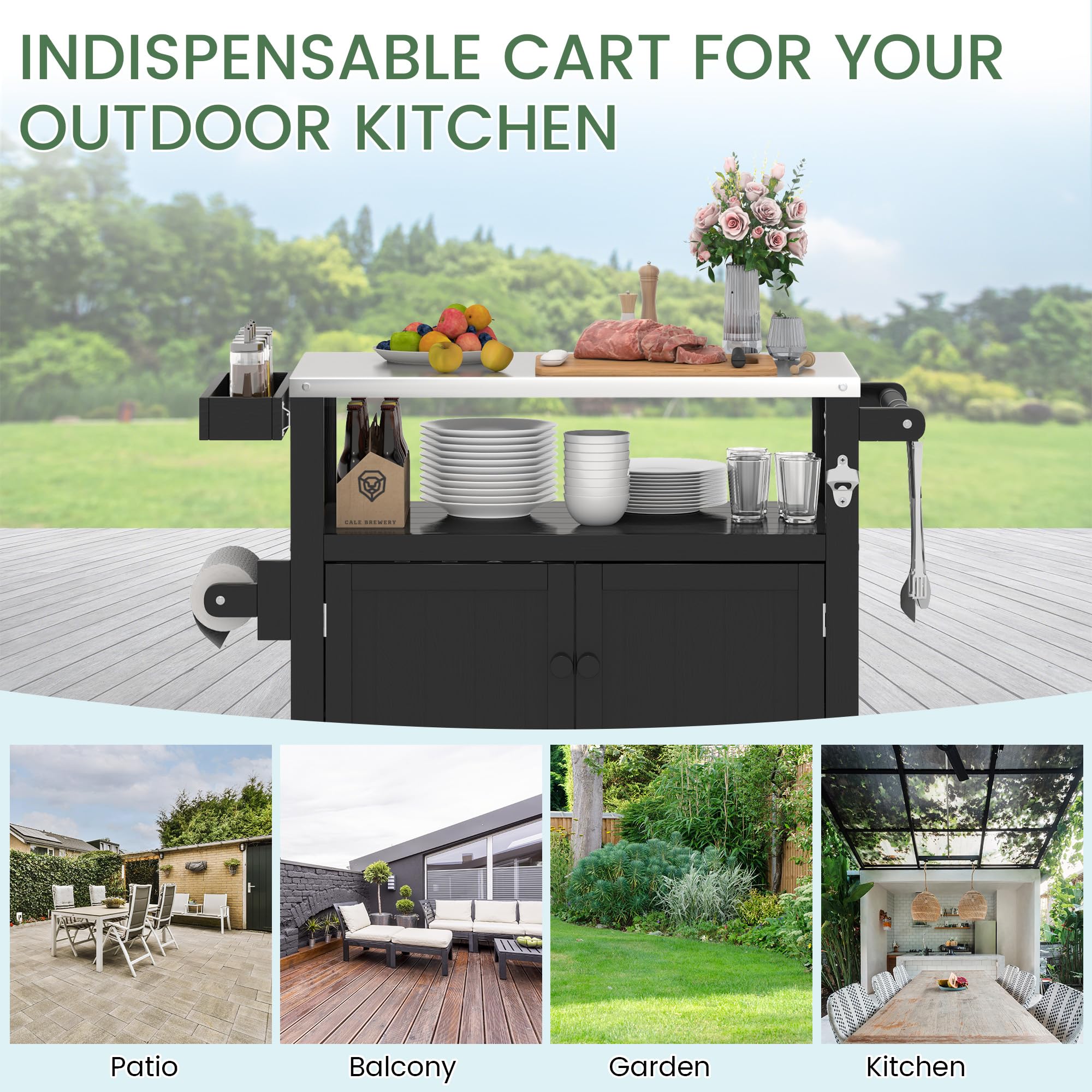 Outdoor Kitchen Island Grill Cart with Stainless Steel Top