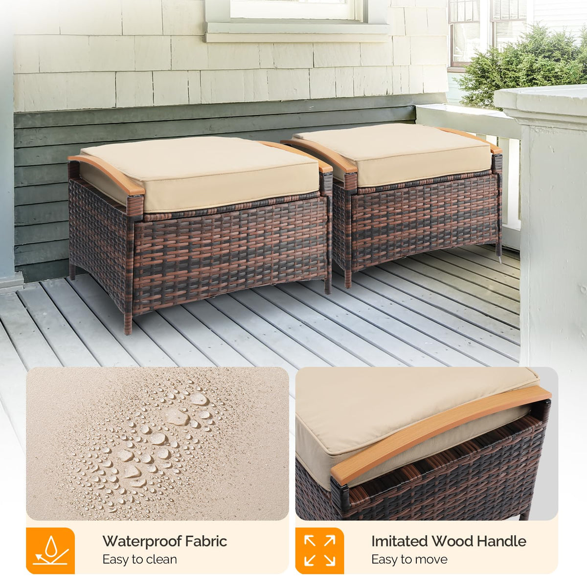 Rattan Storage Ottoman Set