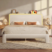 Queen Boucle Upholstered Bed Frame with Charging Station & LED Light
