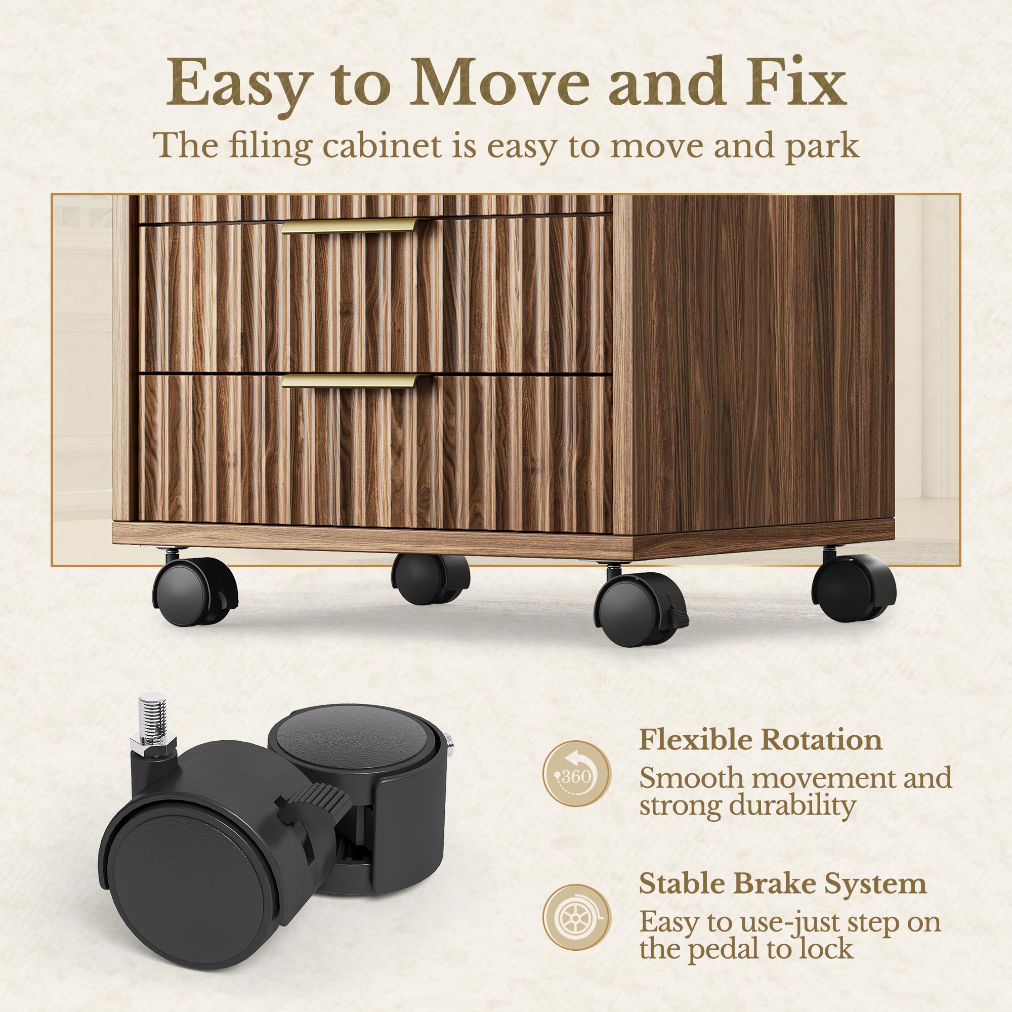 Fluted Mobile File Cabinet with Drawers & Wheels