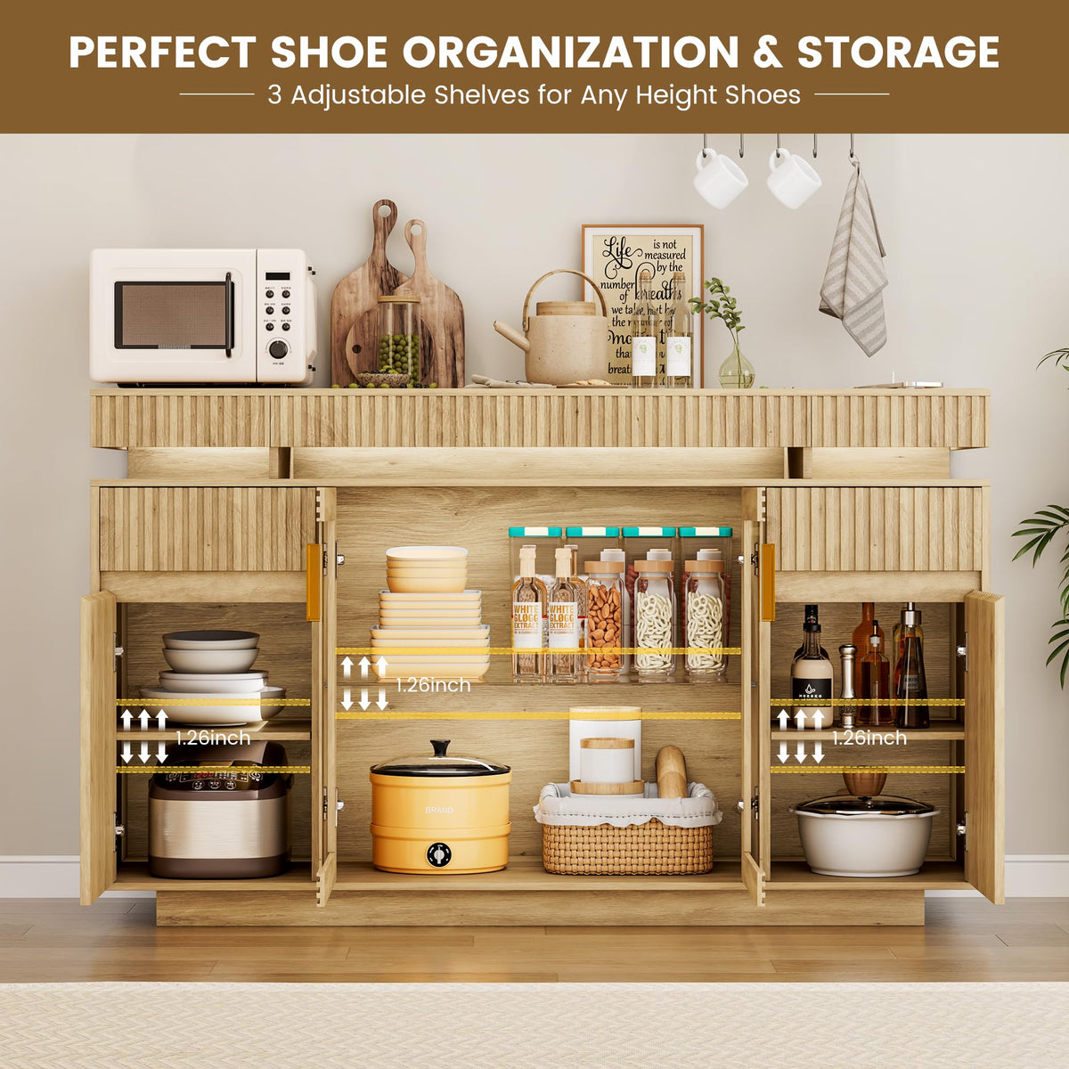 LVSOMT 47.2" Sideboard Buffet Cabinet with Storage, Adjustable Shelf