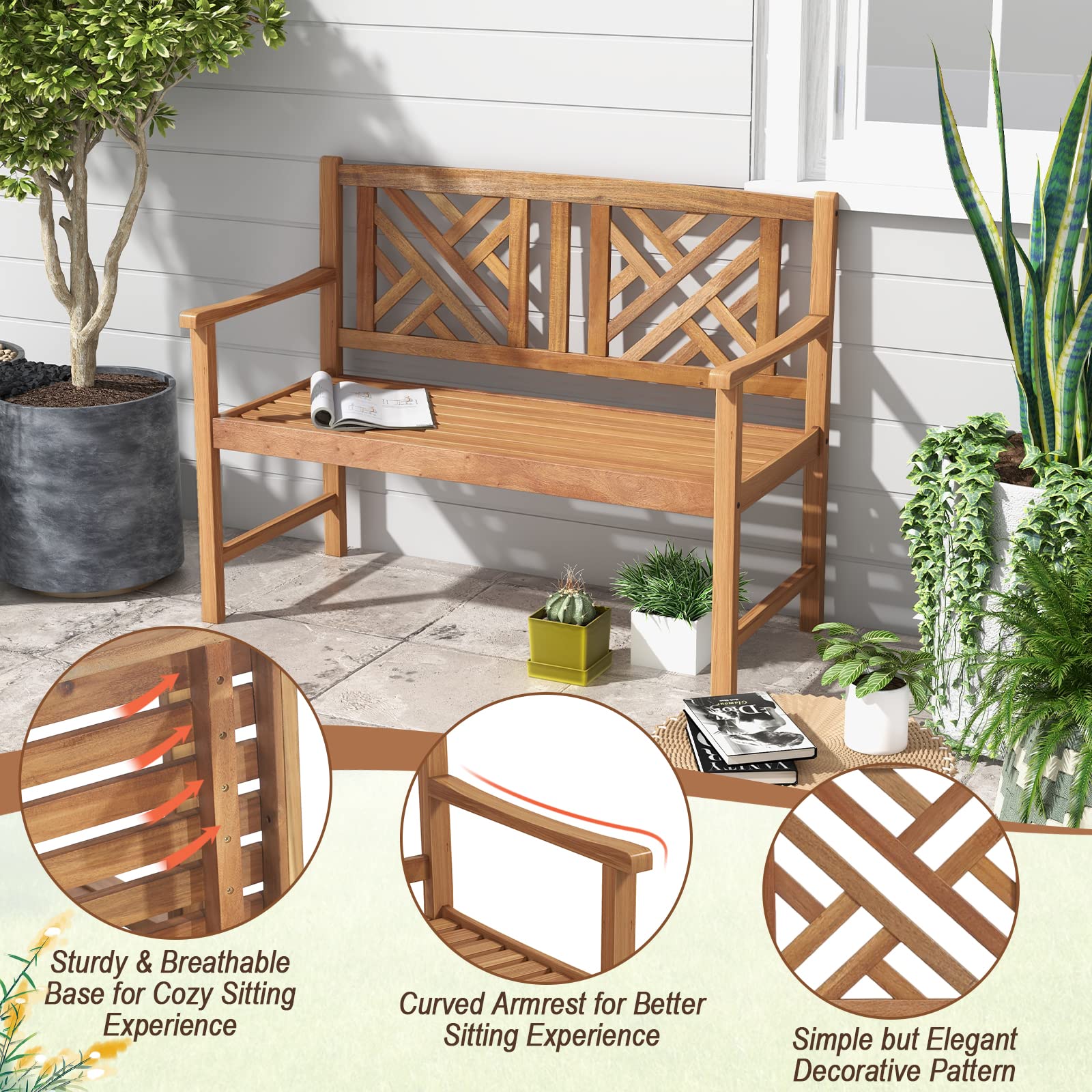 Acacia Wood Outdoor Bench – 2-Person Loveseat