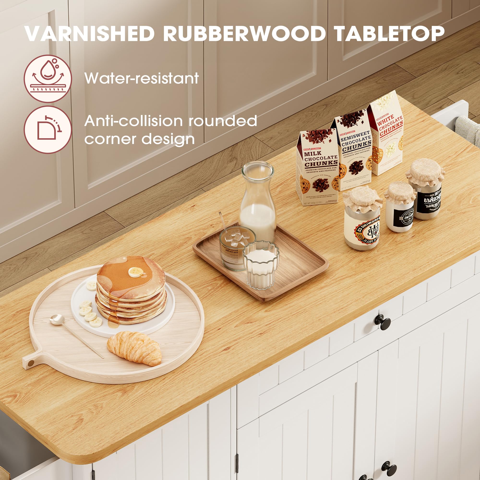 Rolling Kitchen Island with Drop Leaf & Storage