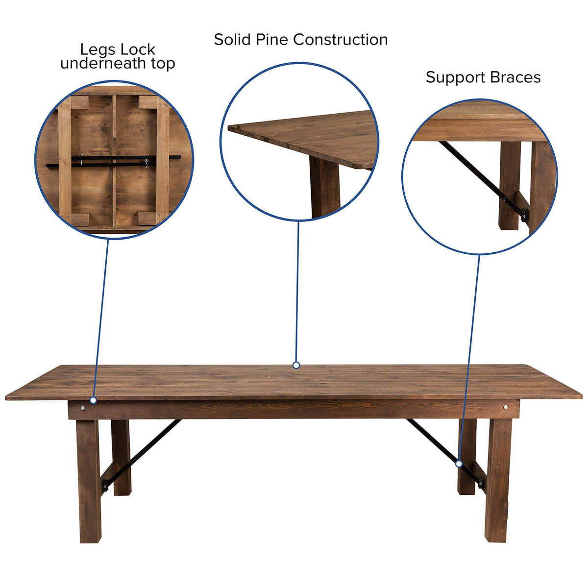Flash Furniture HERCULES Series 9' x 40'' Antique Rustic Folding Farm Table Set with 8 Cross Back Chairs and Cushions