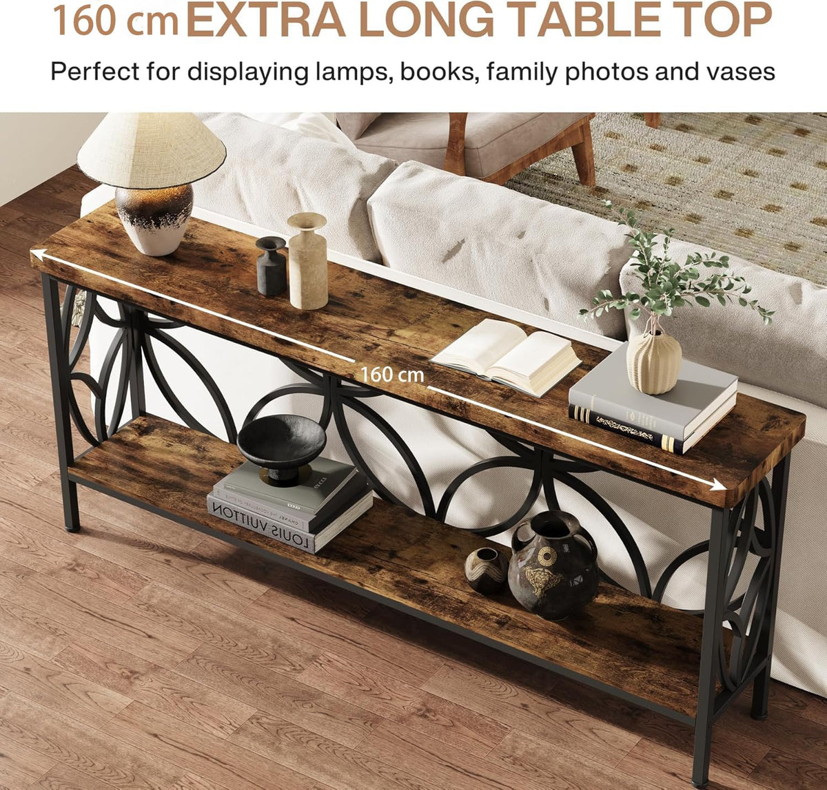 LITTLE TREE Sofa Table, 70.9 Inch Industrial Behind Couch Table with Storage Shelves, Narrow Long Console Table for Entryway, Living Room, Foyer, Hallway, Office