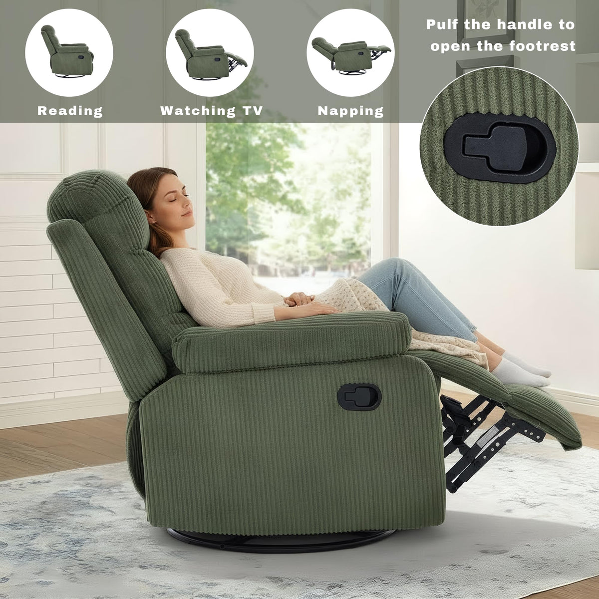 Green Corduroy Swivel Glider Recliner