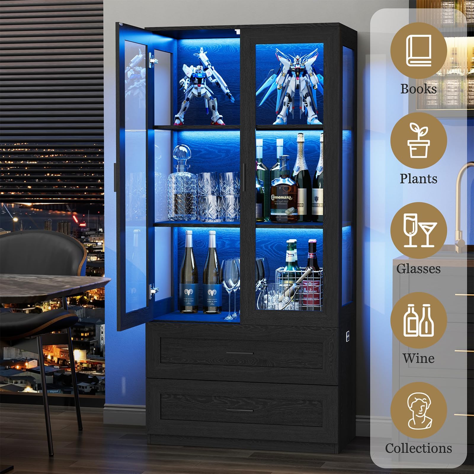LED Display Cabinet with Drawers