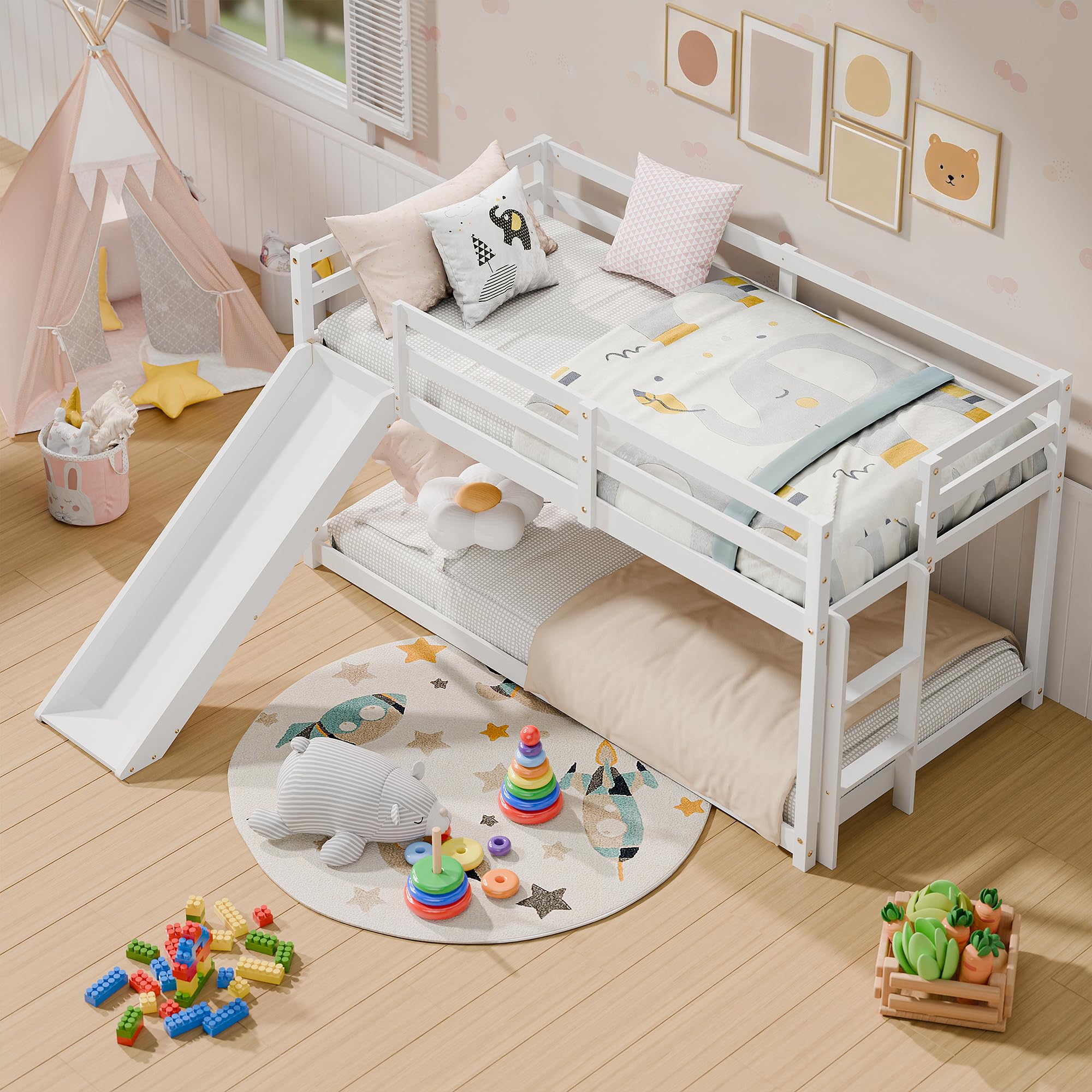 Twin Low Loft Bed with Slide