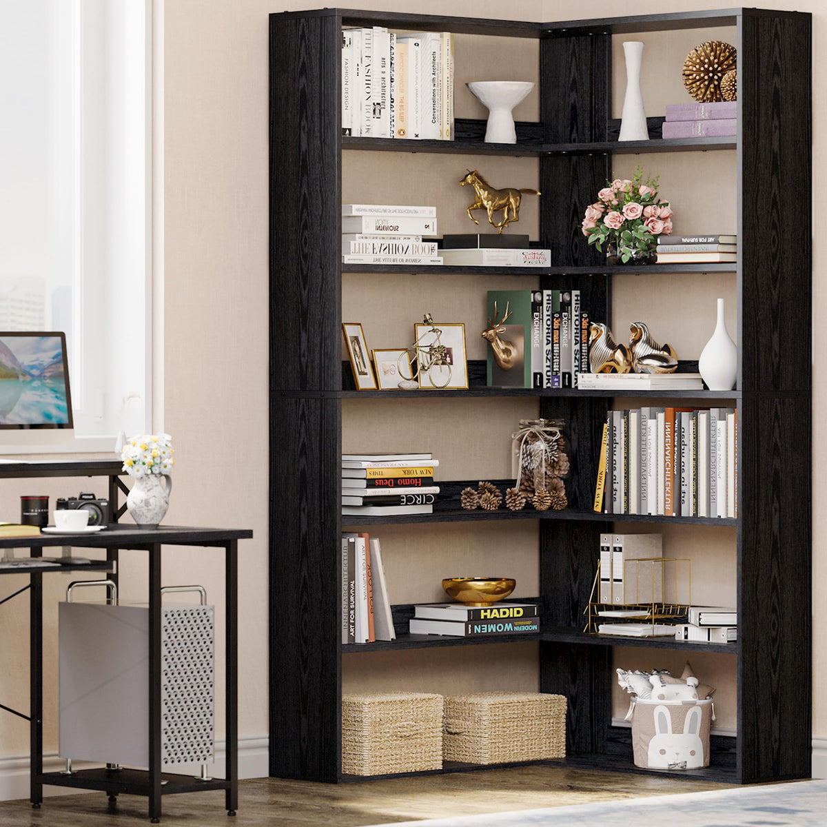 IRONCK Corner Book Shelf 6 Tiers with Baffles