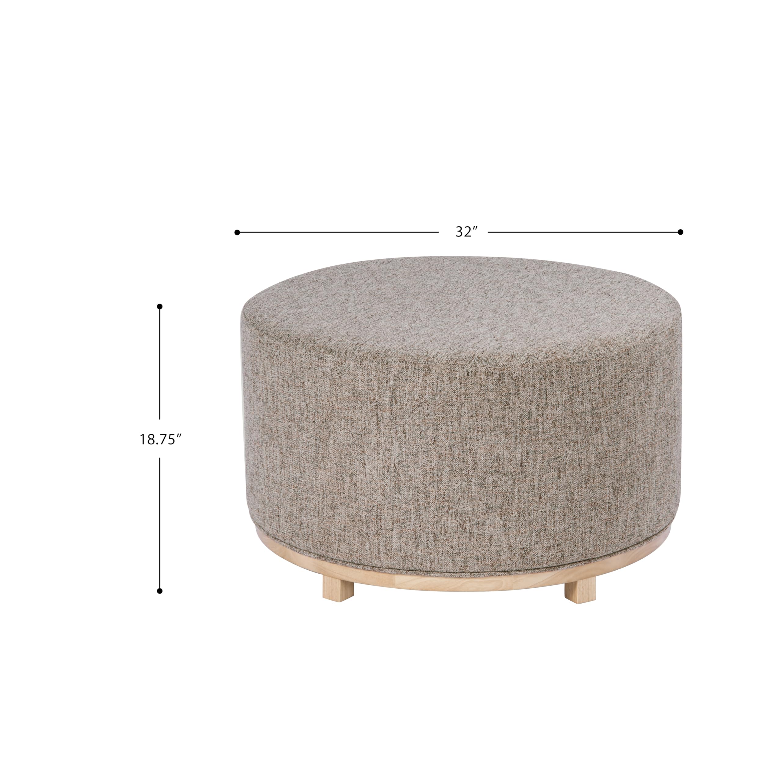 Round Upholstered Ottoman with Wood Base