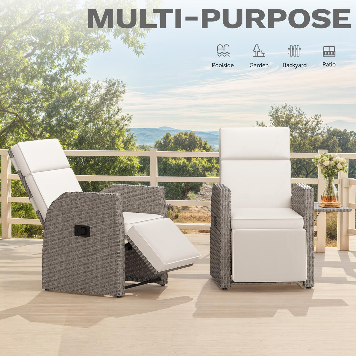 YITAHOME Outdoor Recliner Chair, Wicker Recliner Chair 150°Reclining, Beige