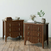FUSUNBAO Set of 2 Nightstands with Charging Station&3 Fluted Drawers,Walnut