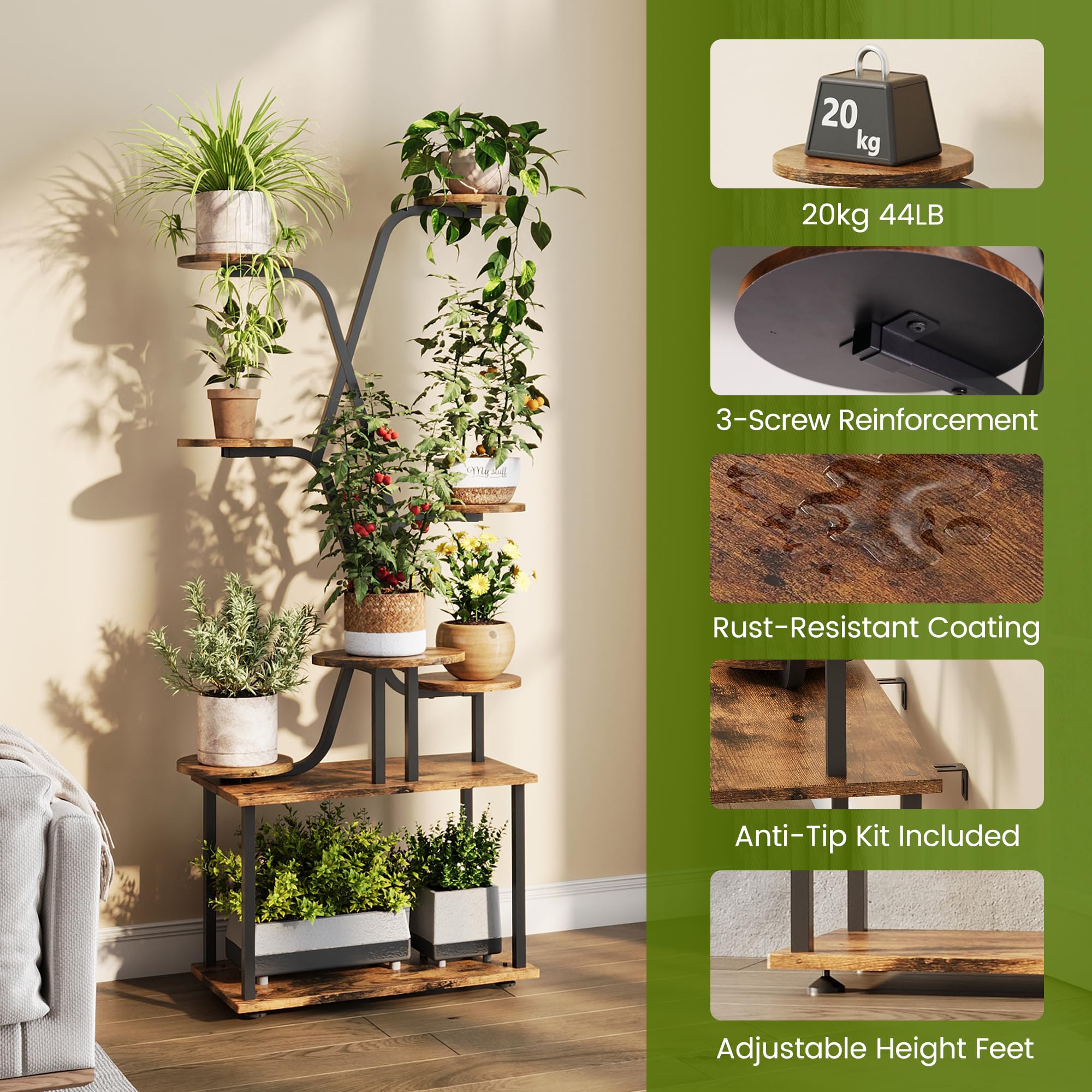 9-Tier Tall Plant Stand with Grow Light