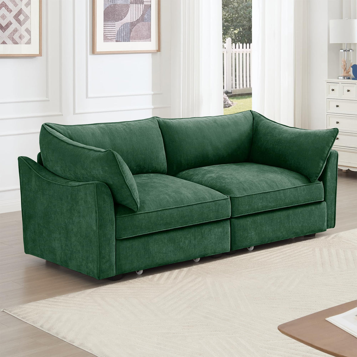 Green Chenille Storage Loveseat