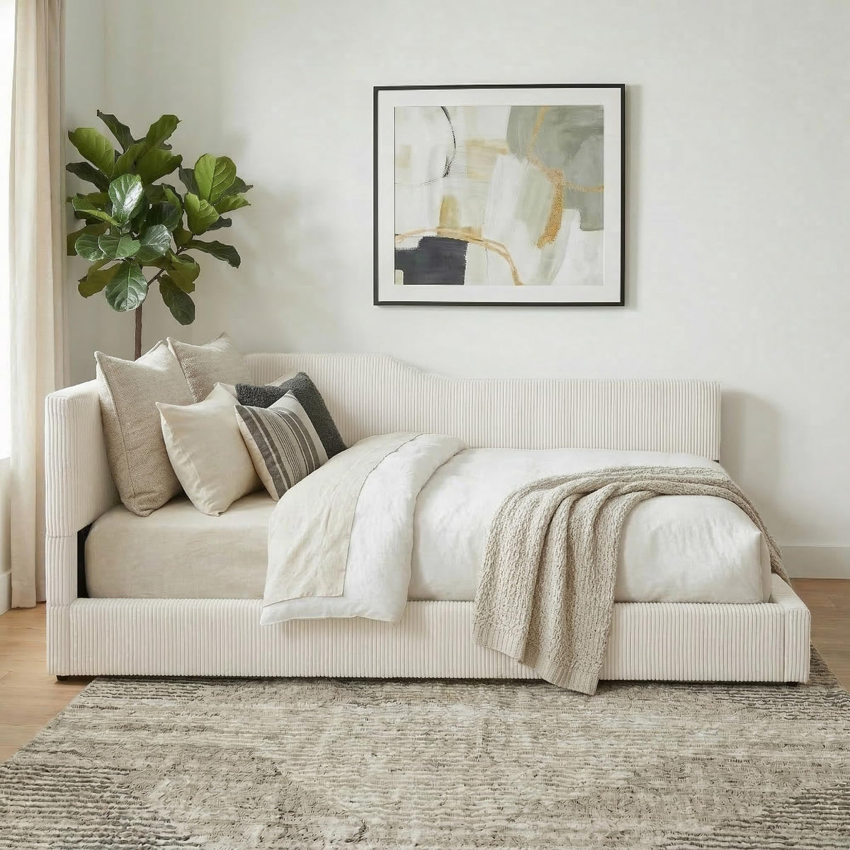 Merax Full Size Upholstered Daybed with Headboard, Beige