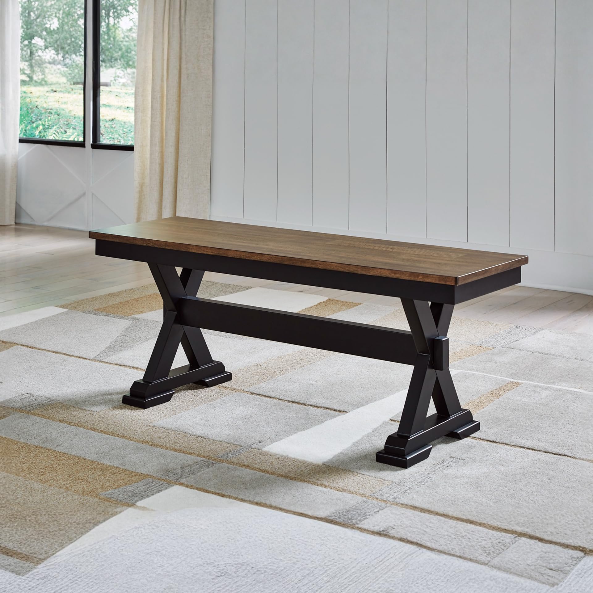Farmhouse Dining Bench – Dark Brown & Black