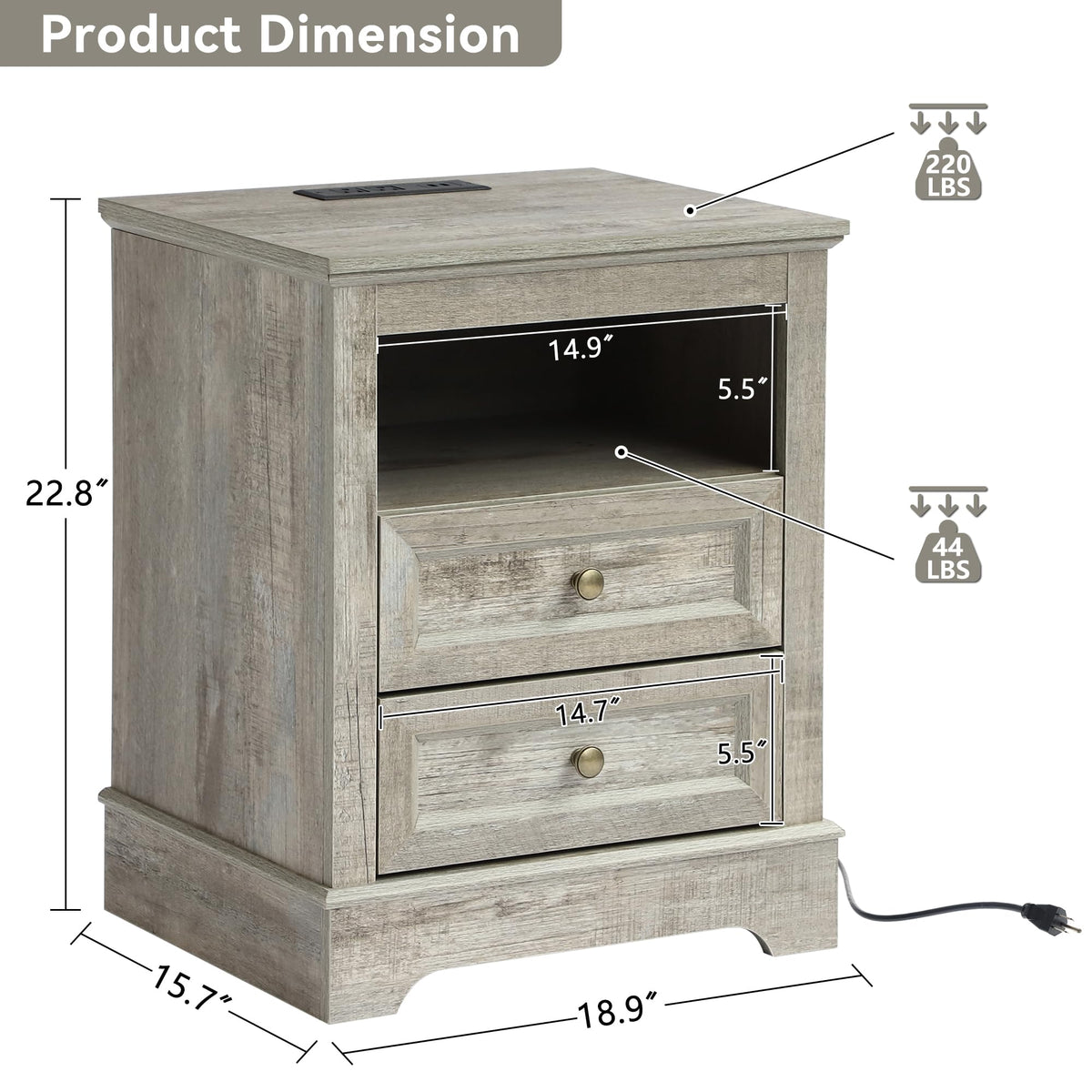 LOUVIXA Farmhouse Bedroom Sets of 3, Including 9 Drawer Dresser, Nightstand Set of 2 with Charging Station (Grey Sets)