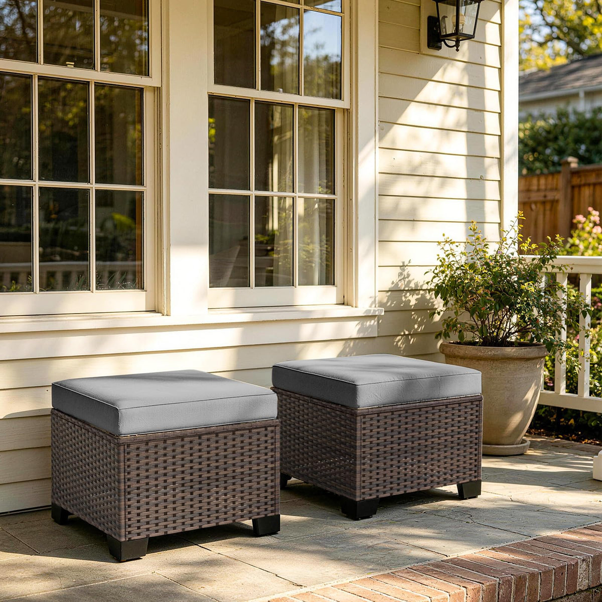 Wicker Patio Ottoman Set