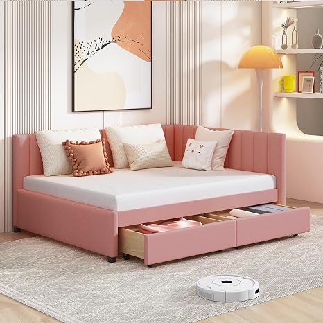 Full Size Upholstered Daybed with Storage Drawers