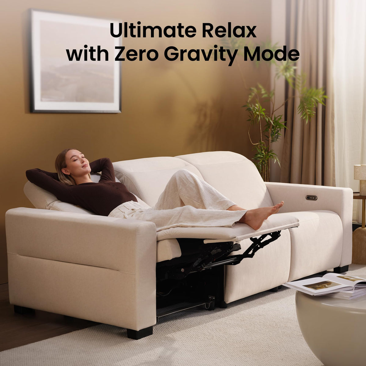 ModernMate Lodden 70" Power Reclining Loveseat Sofa, Beige
