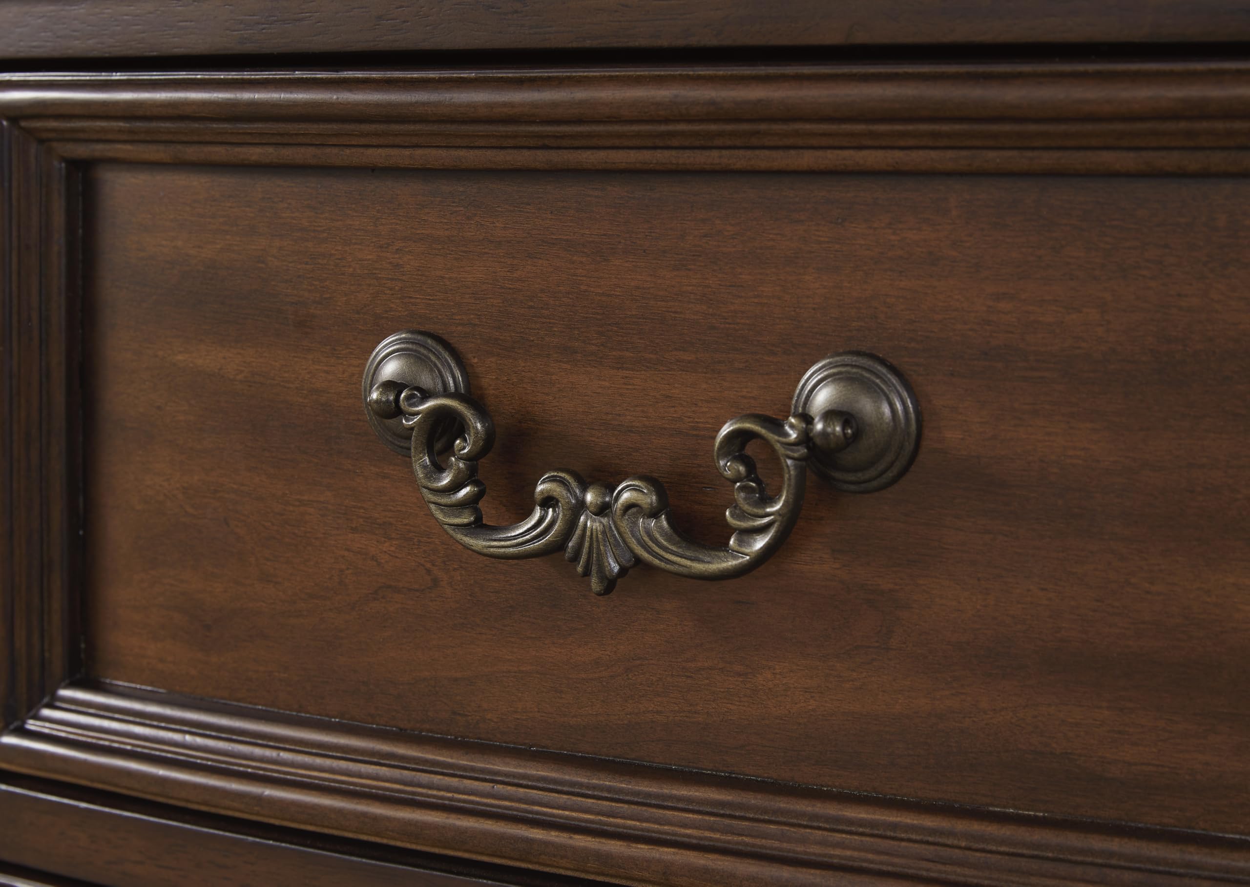 Signature Design by Ashley Lavinton Traditional Chest with 5 Smooth-Gliding Drawers, Metal Drawer Pulls, Wood, Cherry Brown Finish, 35.38' W x 17.88' D x 51' H