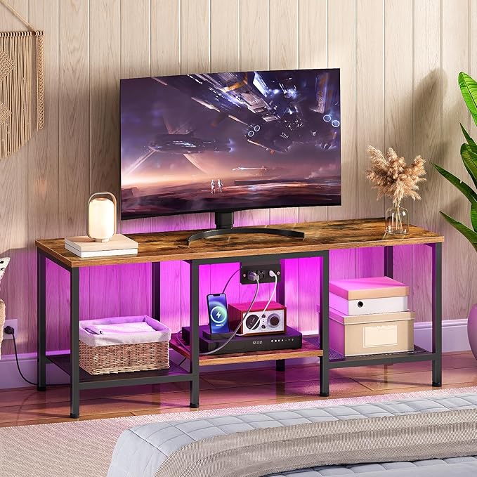 47" TV Stand with LED Lights & Charging Station