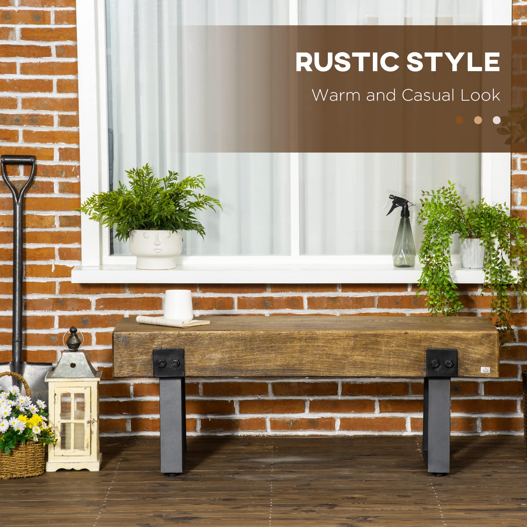 Rustic Concrete Outdoor Bench with Metal Legs
