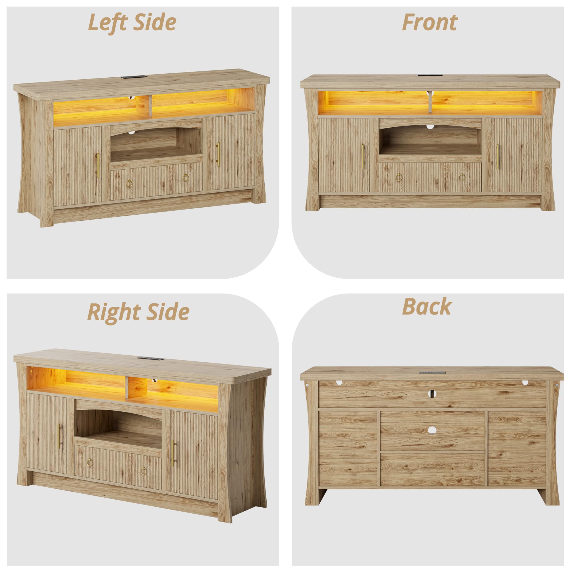 TV Stand with LED Lights & Power Outlet – Fits up to 65"