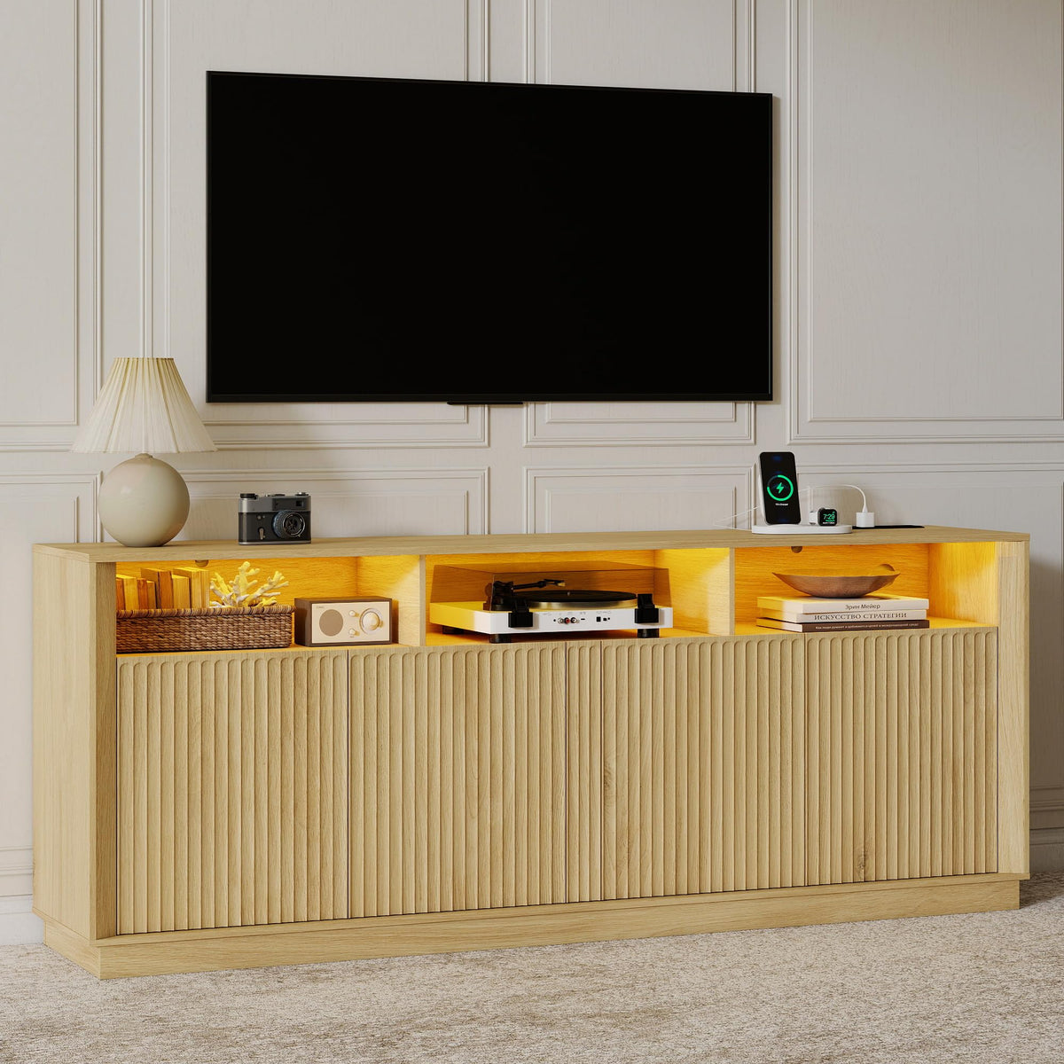 Fluted TV Stand with LED Lights