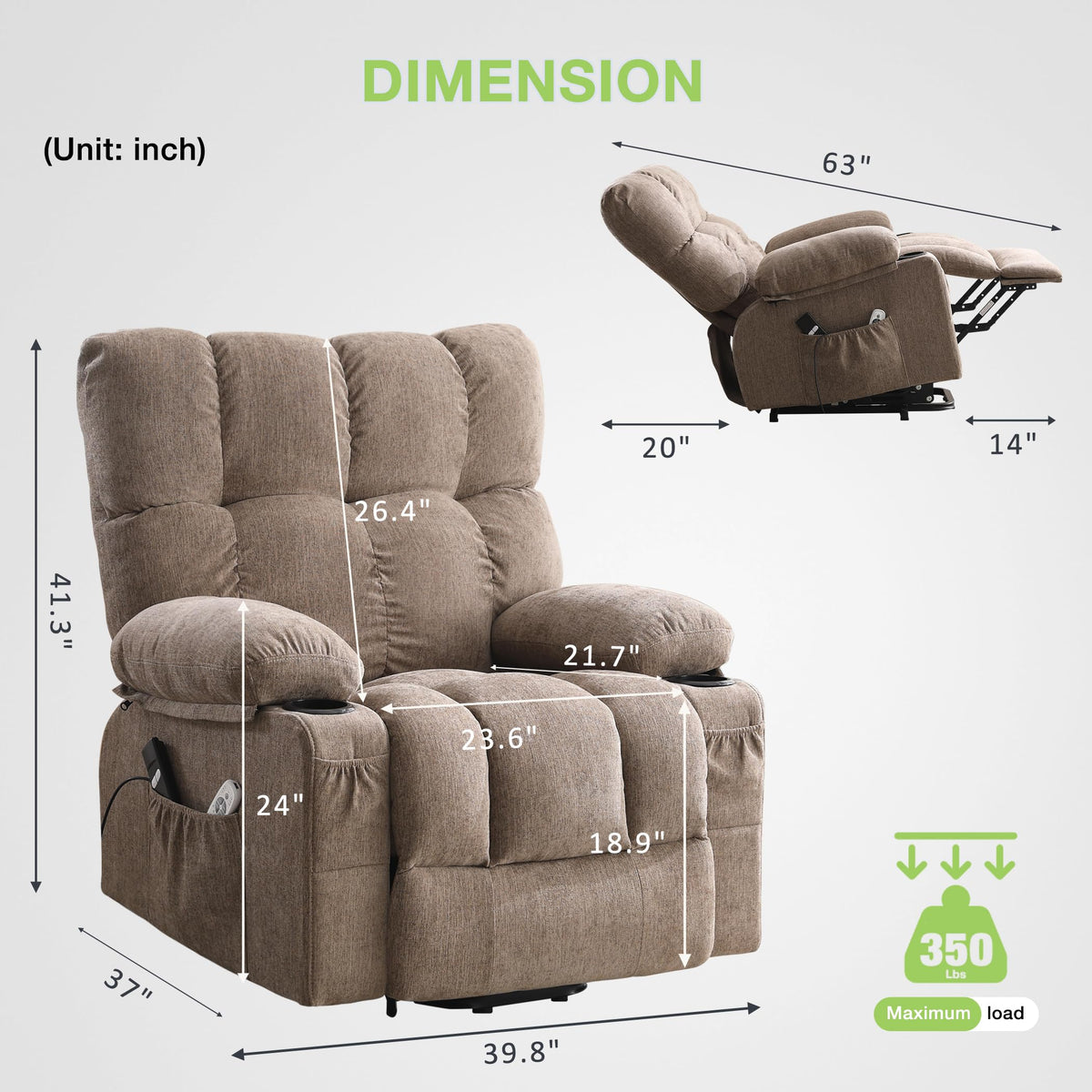 BOSMILLER Power Lift Recliner Chair for Elderly with Massage and Heat,Brown
