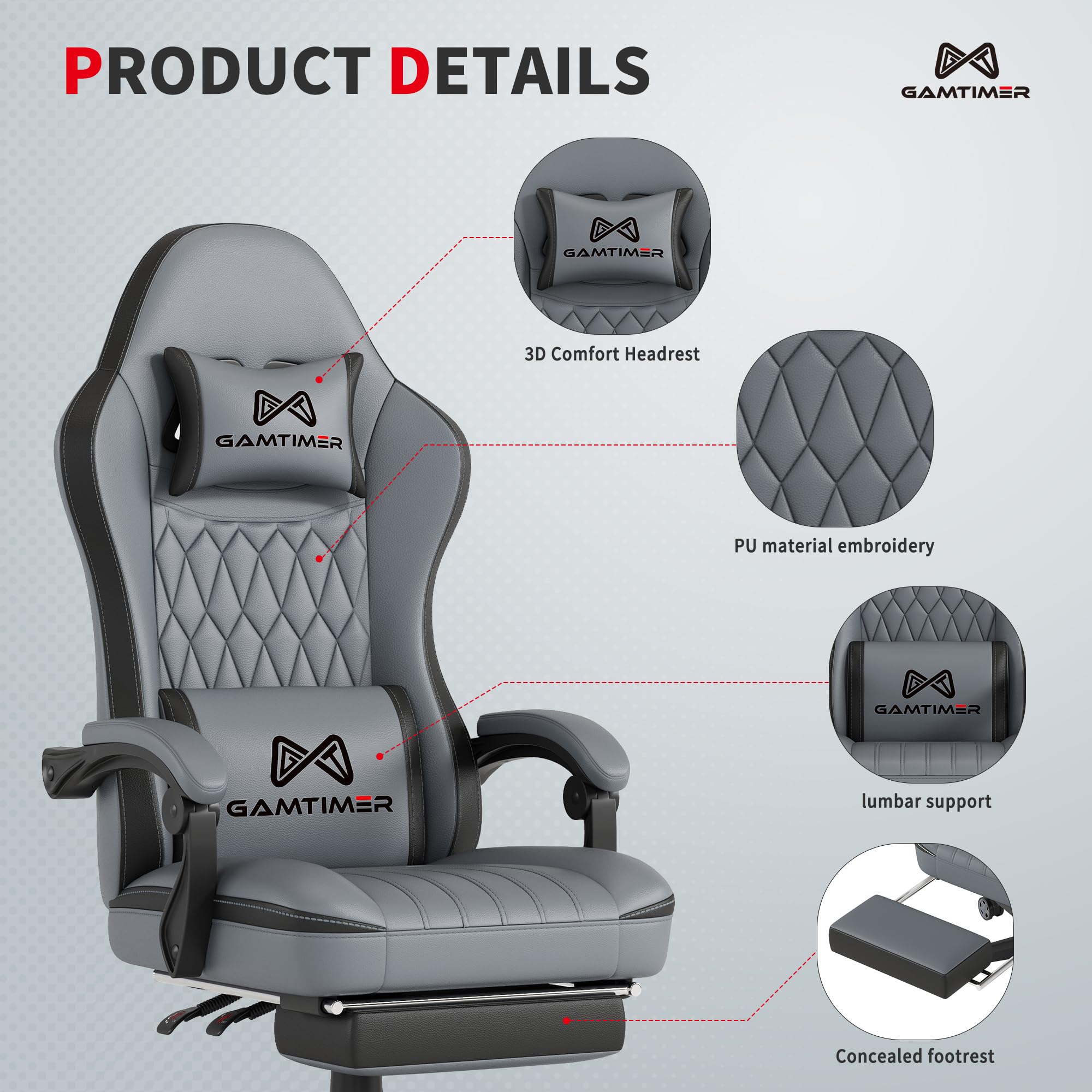 Ergonomic Gaming Chair with Footrest & Lumbar Support