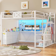 Full Size Loft Bed with Desk & Storage Stairs