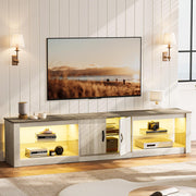 Bestier 80 Inch TV Stand for 75/77/85/86 inch TVs, LED Gaming Entertainment Center for PS5 with Storage Cabinet &Adjustable Glass Shelves, Modern TV Console Table for Living Room Bedroom, Wash White