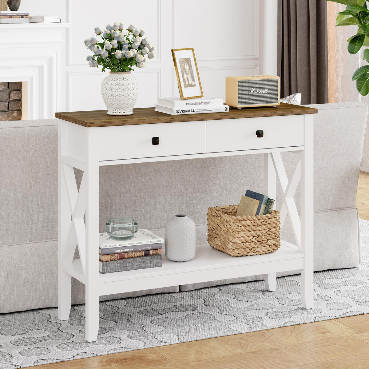 White Console Table with Drawers
