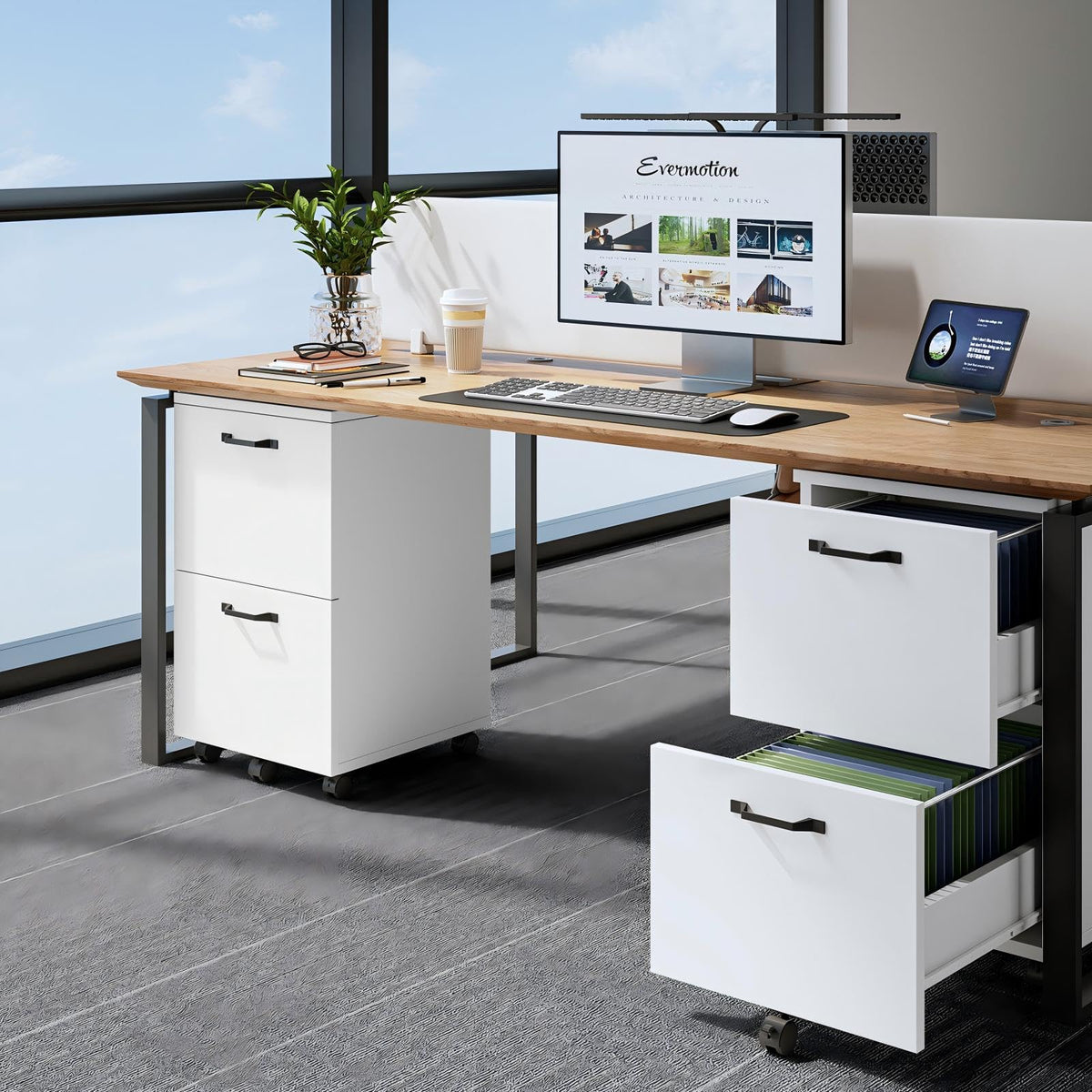 DUMOS 2 Drawer Mobile File Cabinet, Small Under Desk Storage Cabinet, White