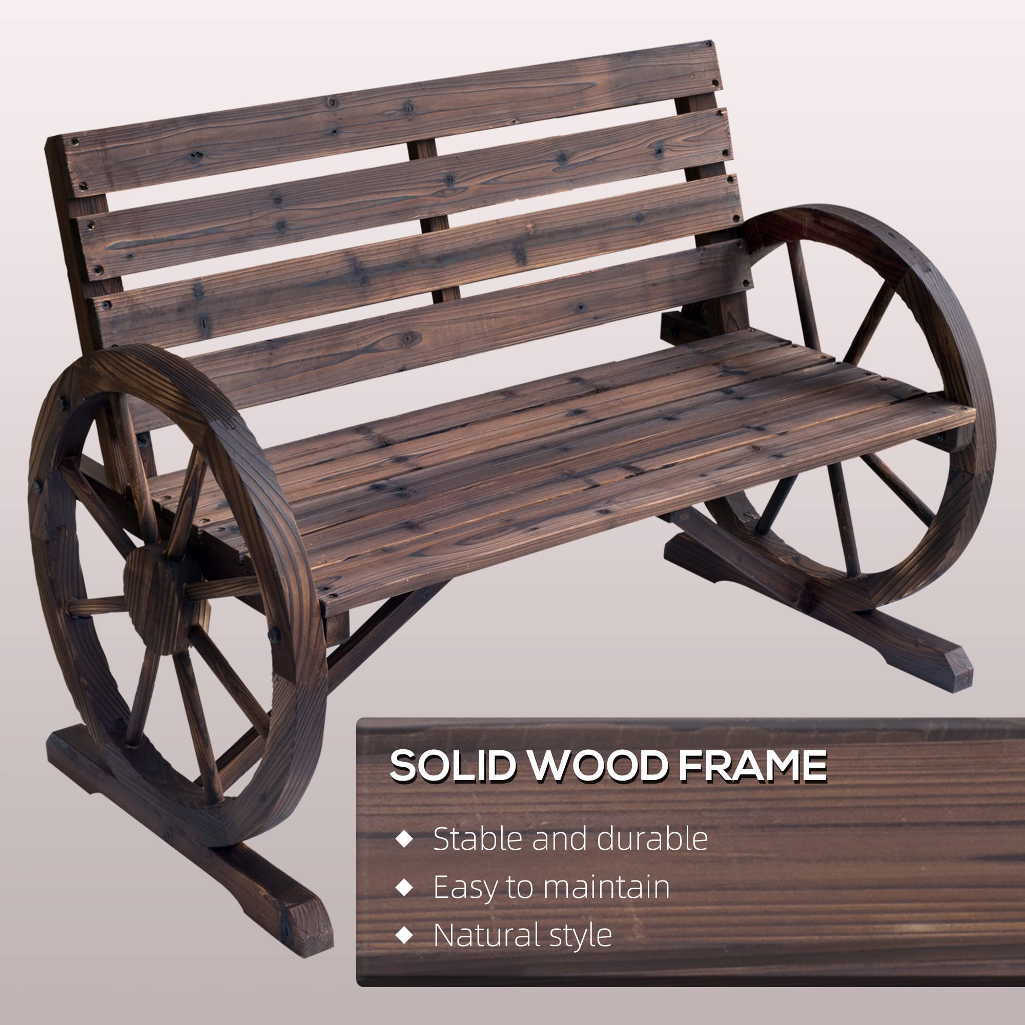 41-Inch Rustic Wagon Wheel Wood Outdoor Bench